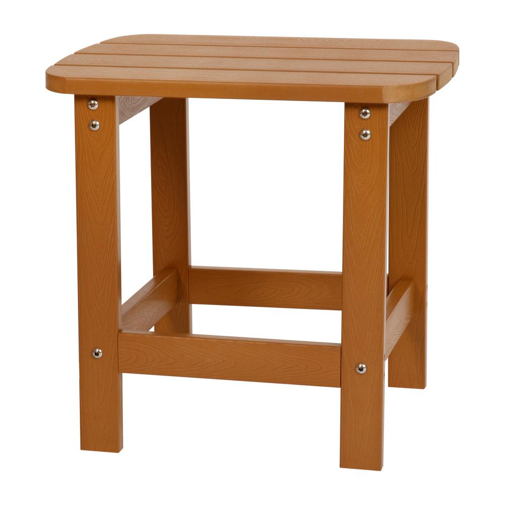 All-Weather Poly Resin Wood Adirondack Side Table in Teak. Picture 2