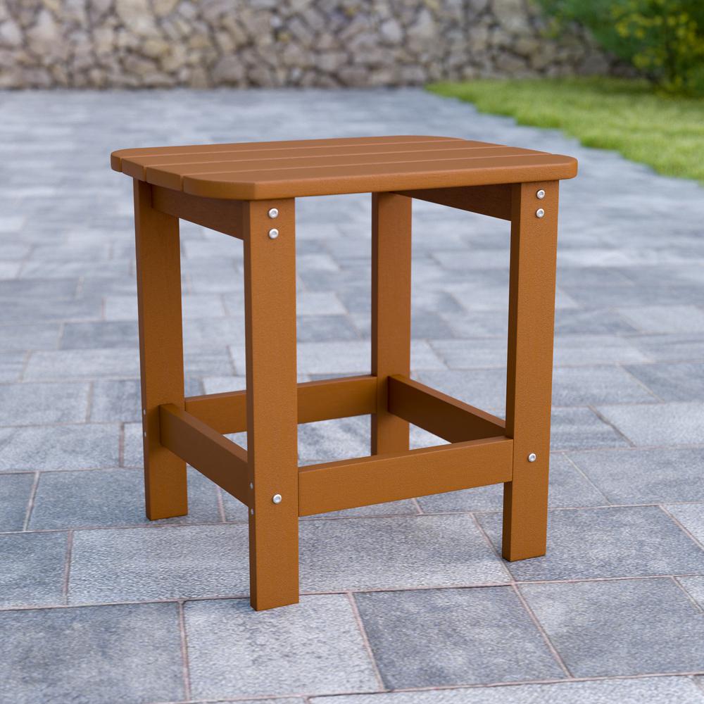All-Weather Poly Resin Wood Adirondack Side Table in Teak. Picture 1