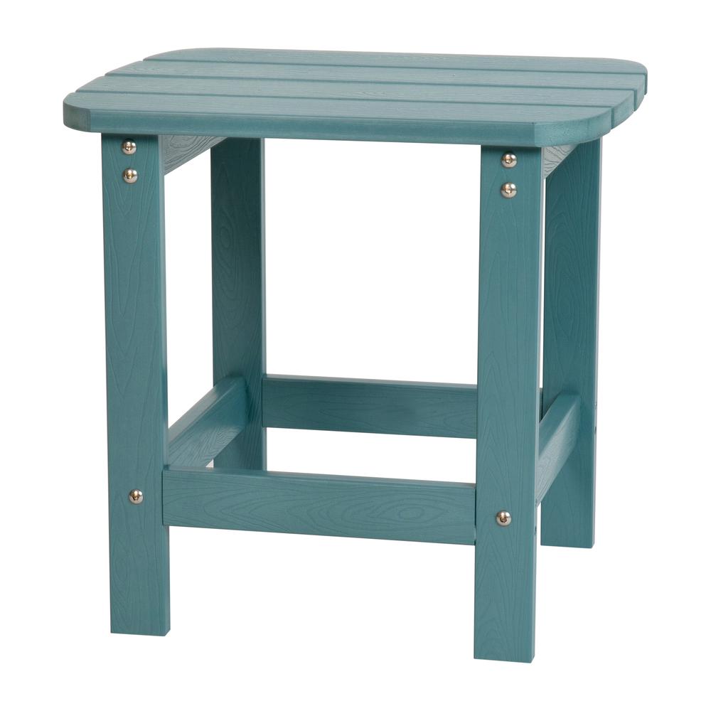 All-Weather Poly Resin Wood Adirondack Side Table in Teal. Picture 2