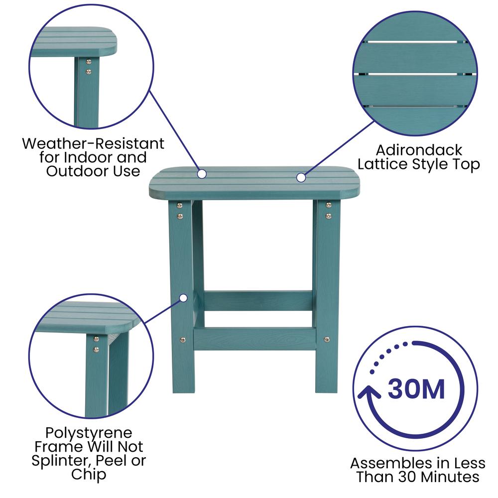 All-Weather Poly Resin Wood Adirondack Side Table in Teal. Picture 4