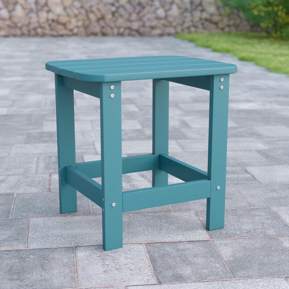 All-Weather Poly Resin Wood Adirondack Side Table in Teal. Picture 1