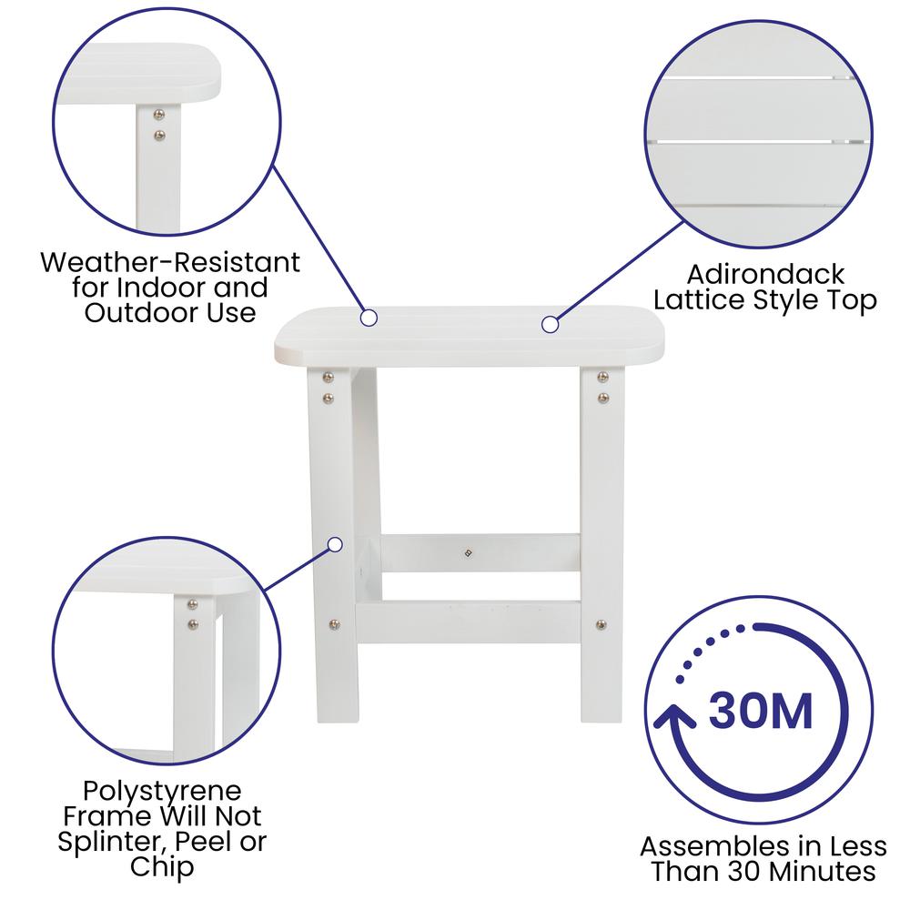All-Weather Poly Resin Wood Adirondack Side Table in White. Picture 4