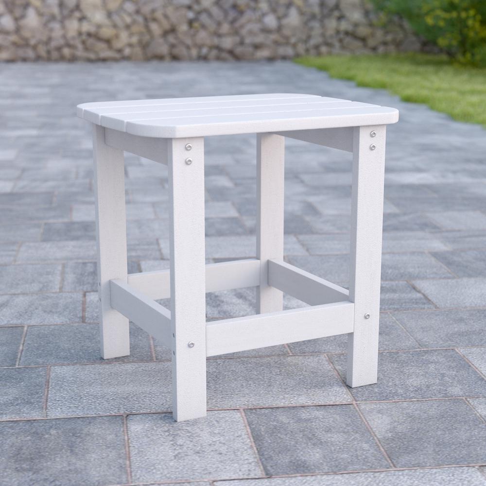 All-Weather Poly Resin Wood Adirondack Side Table in White. Picture 1