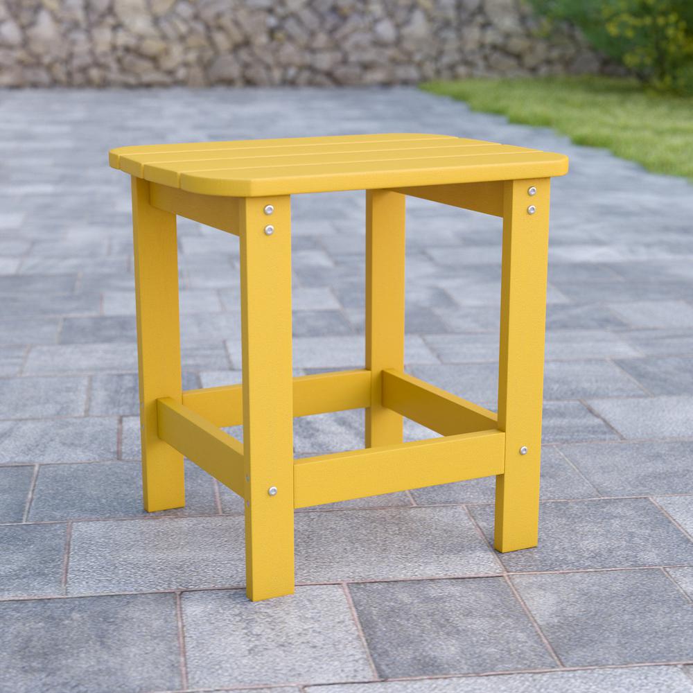 All-Weather Poly Resin Wood Adirondack Side Table in Yellow. Picture 1