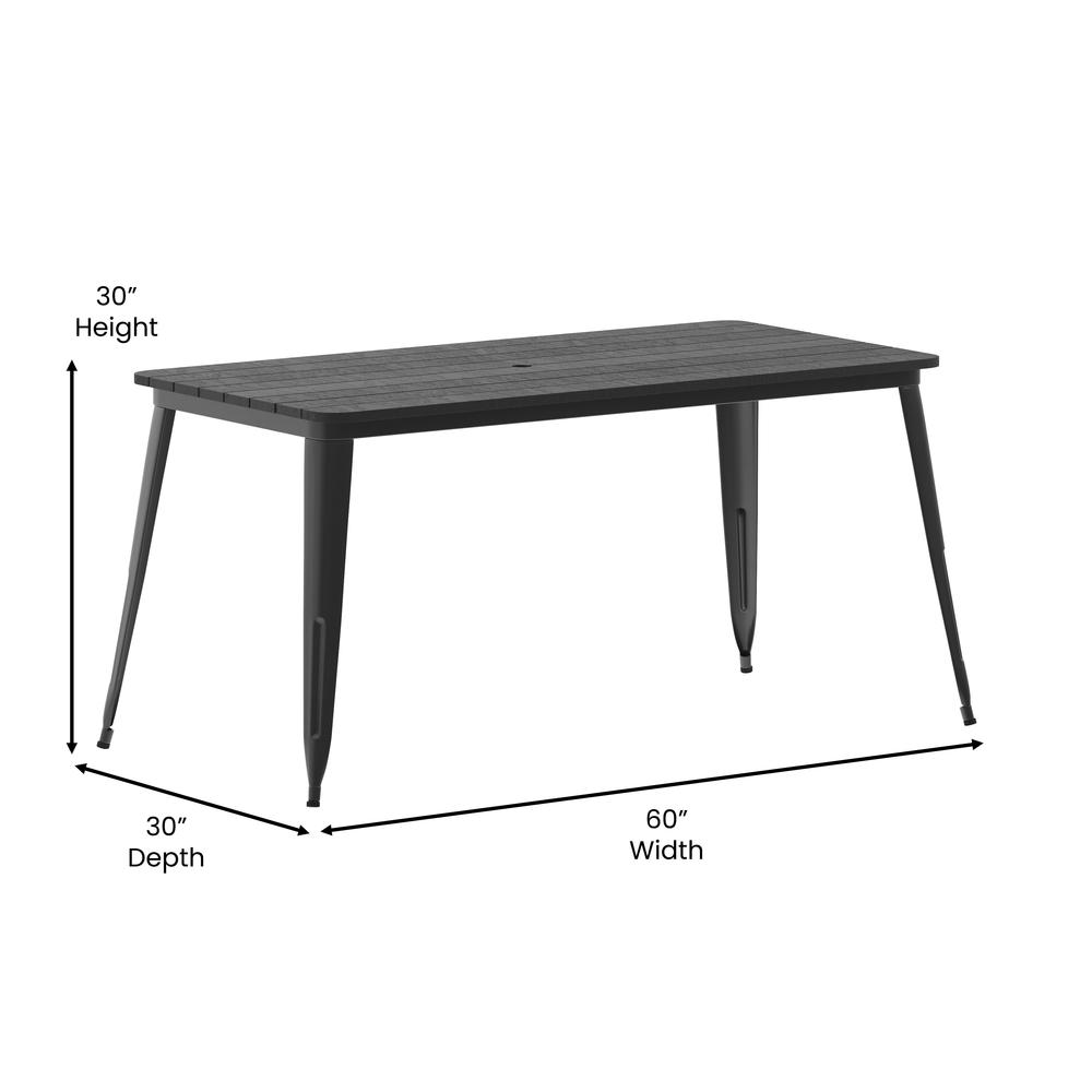 Contemporary 30" x 60" Commercial Dining Table for 6 with Umbrella Hole. Picture 6