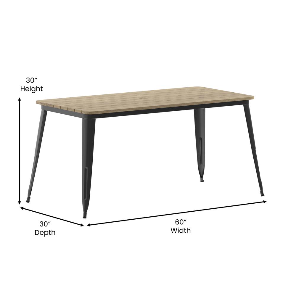 Contemporary 30" x 60" Commercial Dining Table for 6 with Umbrella Hole. Picture 6