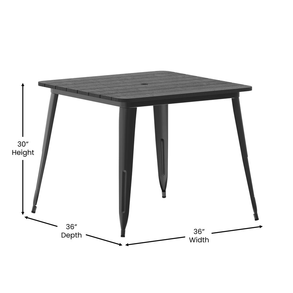 Contemporary 36" Square Commercial Dining Table for 4 with Umbrella Hole. Picture 7