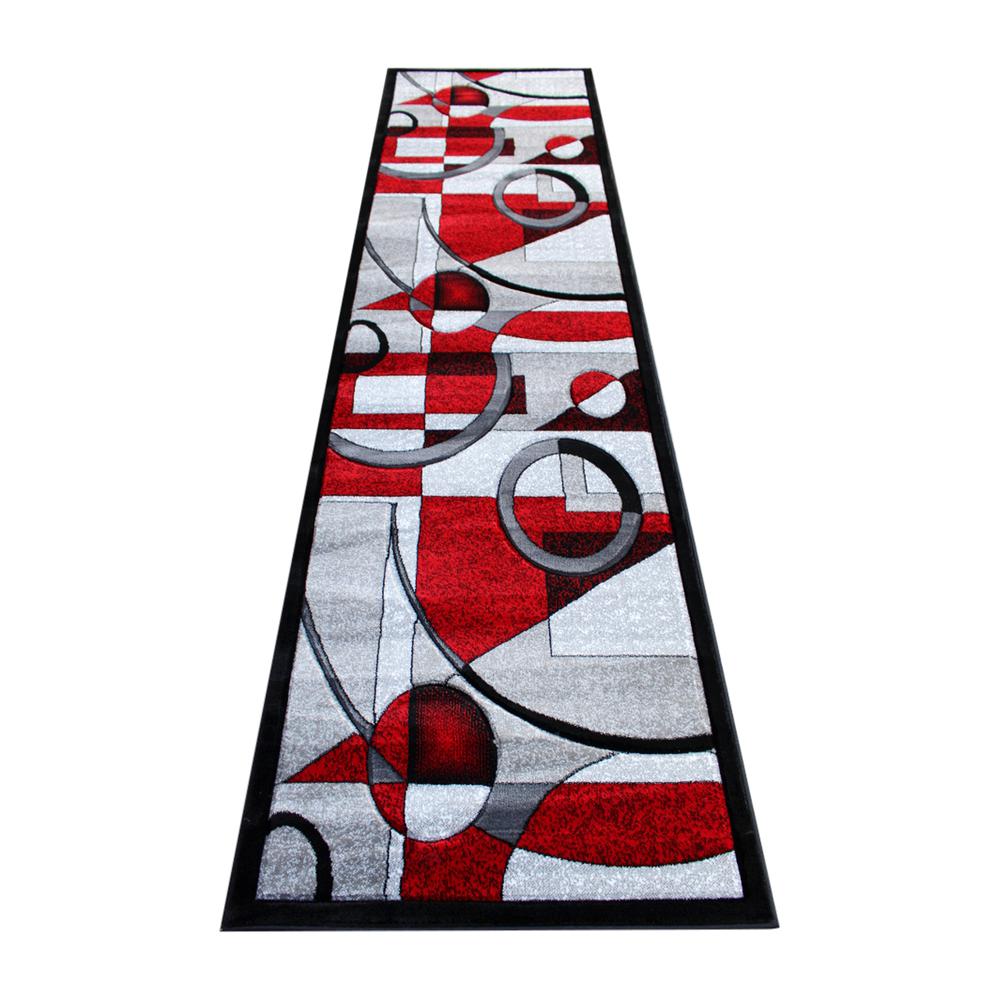 Elias Collection 3' x 10' Red Geometric Abstract Area Rug - Olefin Rug with Jute Backing - Hallway, Entryway, or Bedroom. Picture 1