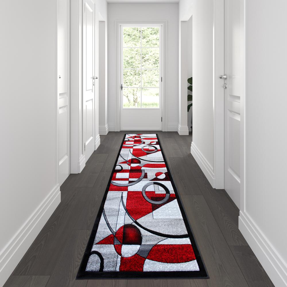 Elias Collection 3' x 10' Red Geometric Abstract Area Rug - Olefin Rug with Jute Backing - Hallway, Entryway, or Bedroom. Picture 2