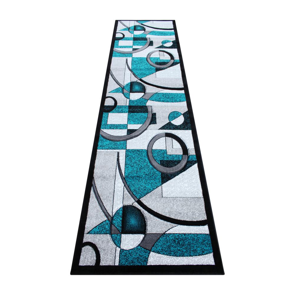 3' x 10' Turquoise Geometric Abstract Area Rug - Olefin Rug. Picture 1