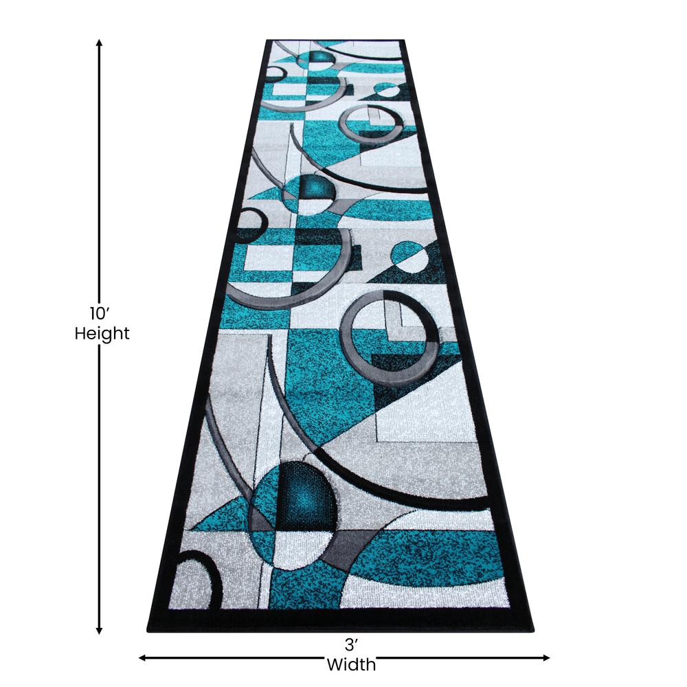 3' x 10' Turquoise Geometric Abstract Area Rug - Olefin Rug. Picture 4