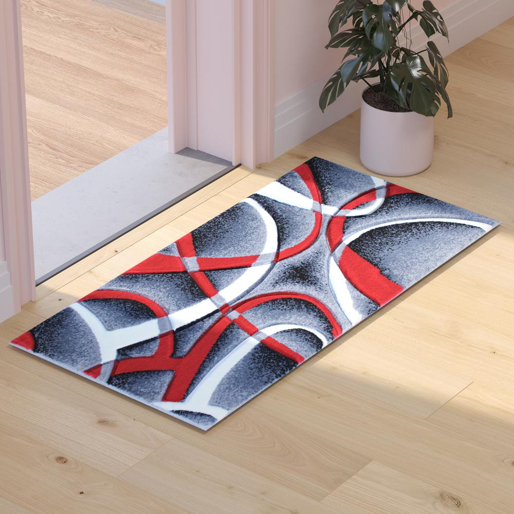 2' x 3' Red Abstract Area Rug - Olefin Rug - Entryway, Living Room or Bedroom. Picture 2