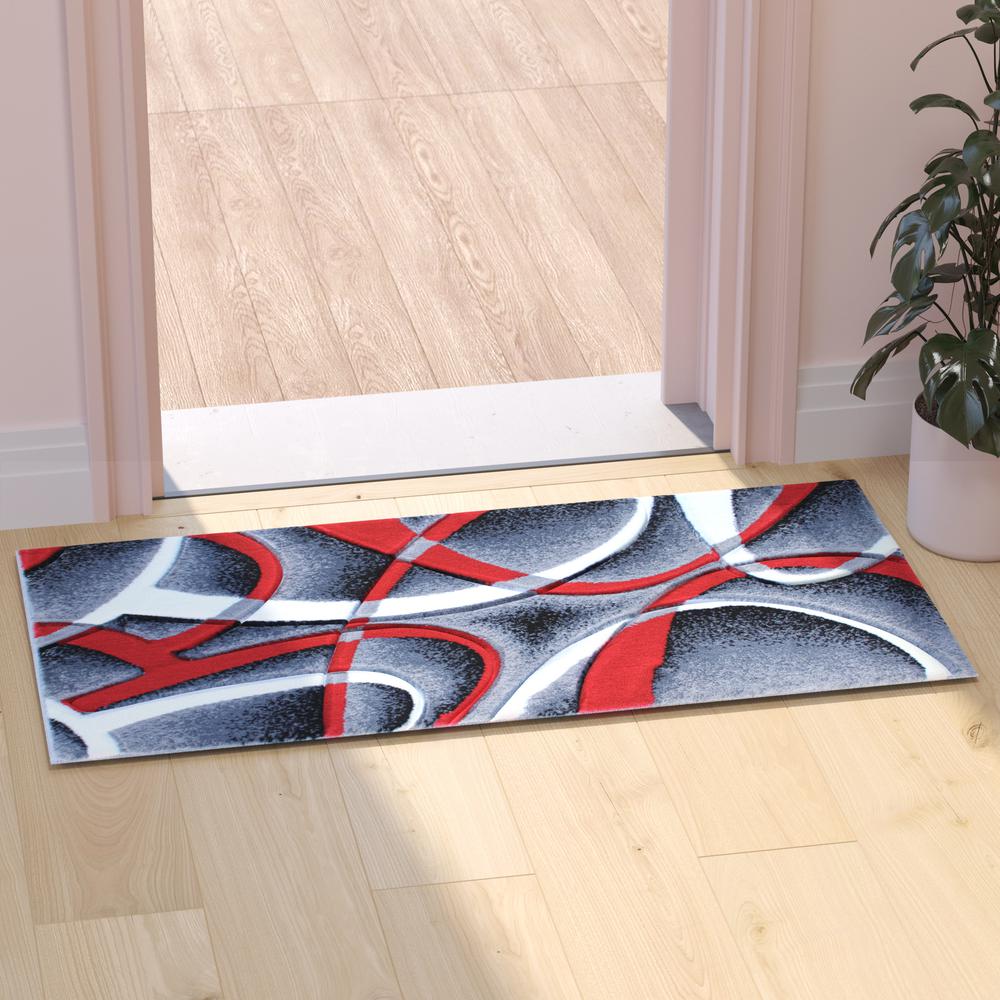 2' x 3' Red Abstract Area Rug - Olefin Rug - Entryway, Living Room or Bedroom. Picture 5