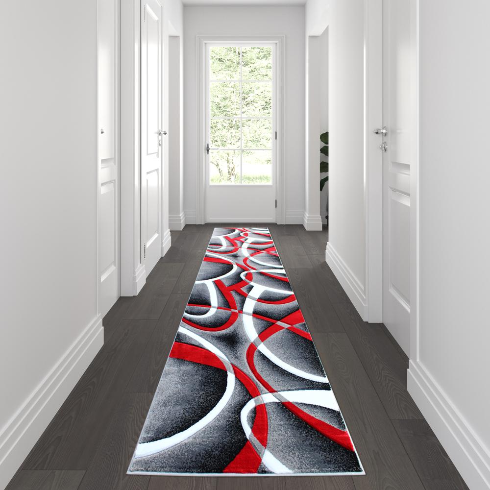 3' x 10' Red Abstract Area Rug - Olefin Rug - Entryway, Living Room or Bedroom. Picture 2