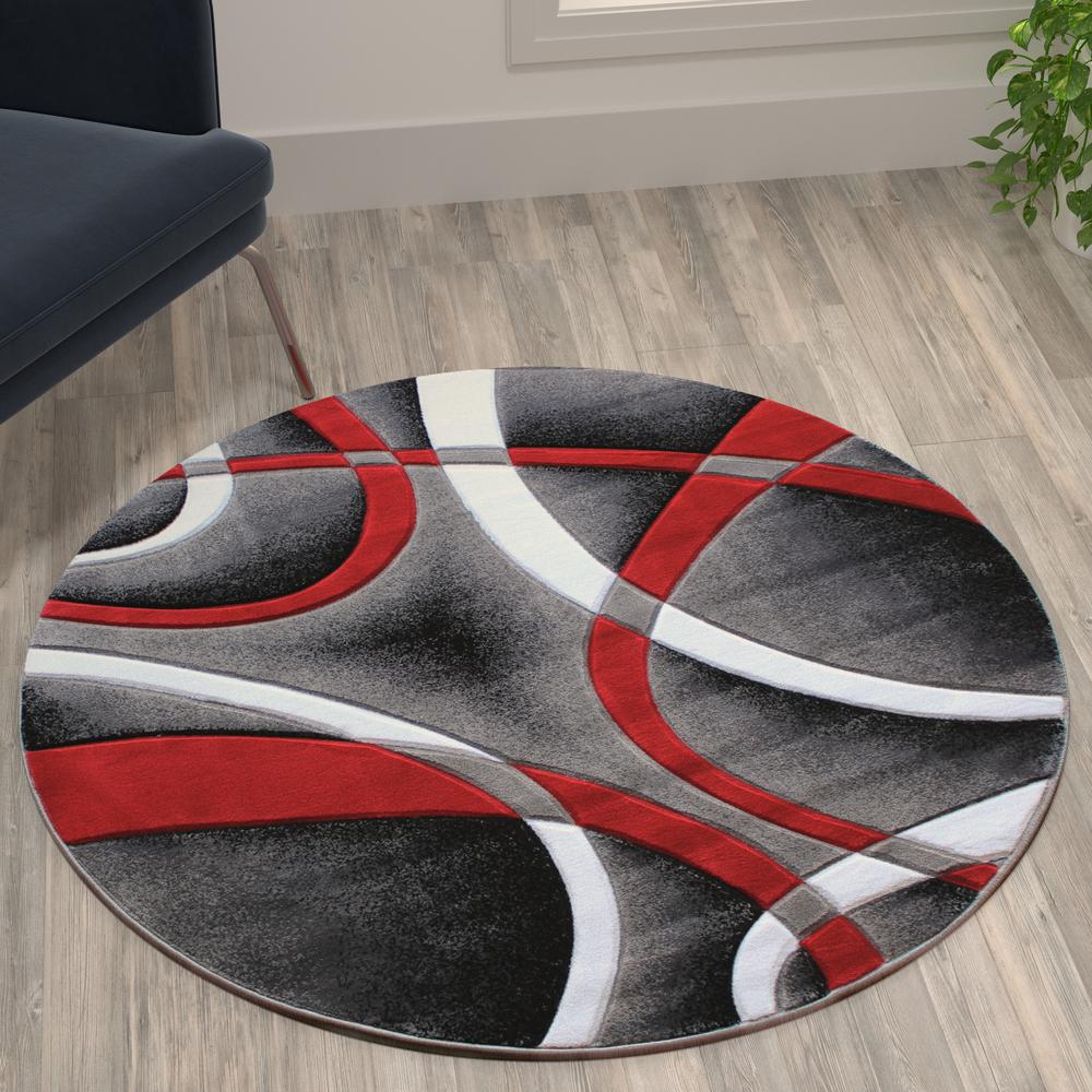 4' x 4' Red Round Abstract Area Rug - Olefin Rug. Picture 2