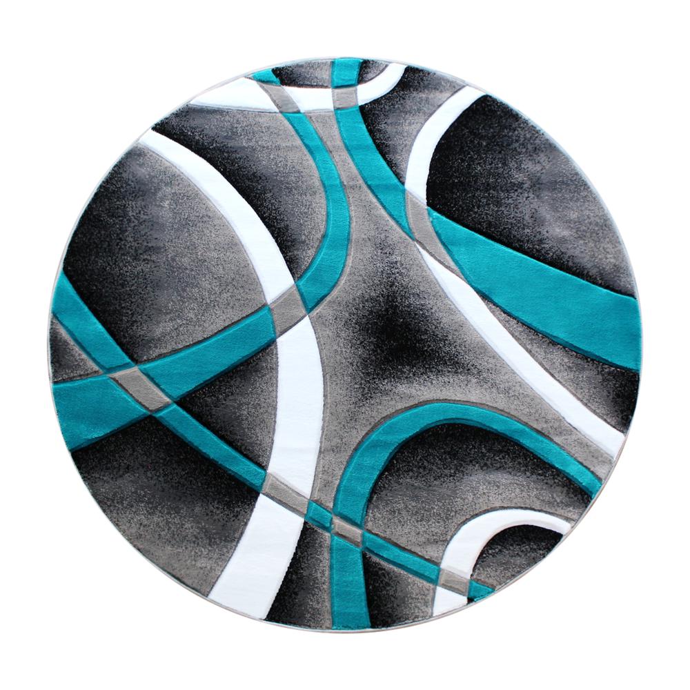 Atlan Collection 4' x 4' Turquoise Round Abstract Area Rug - Olefin Rug with Jute Backing - Entryway, Living Room or Bedroom. Picture 1