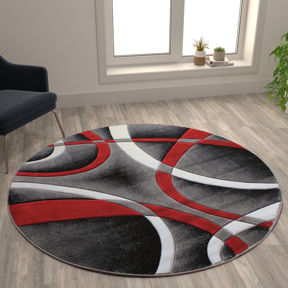 5' x 5' Red Round Abstract Area Rug - Olefin Rug. Picture 2