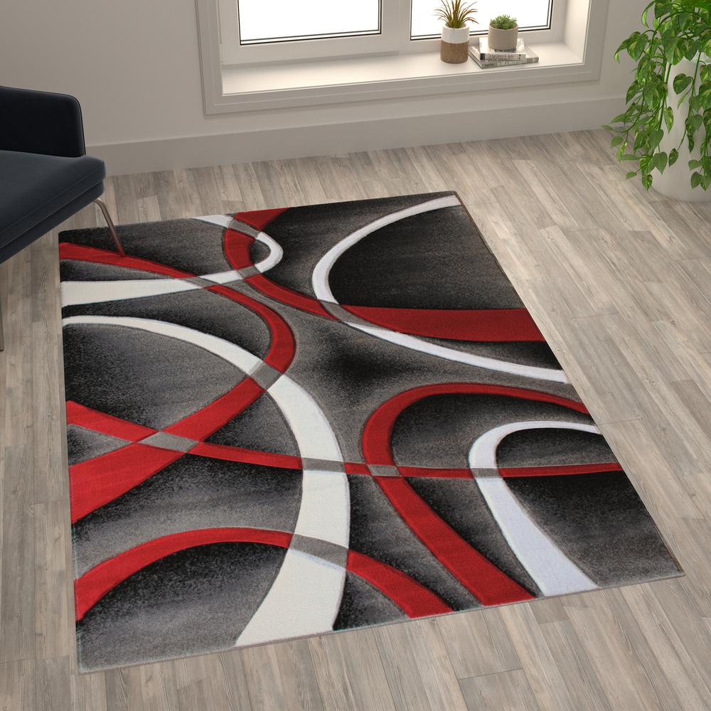 5' x 7' Red Abstract Area Rug - Olefin Rug - Entryway, Living Room or Bedroom. Picture 2