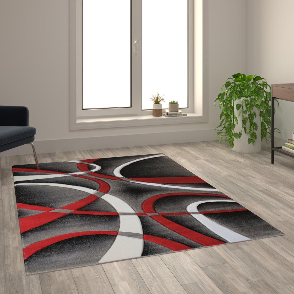 5' x 7' Red Abstract Area Rug - Olefin Rug - Entryway, Living Room or Bedroom. Picture 5