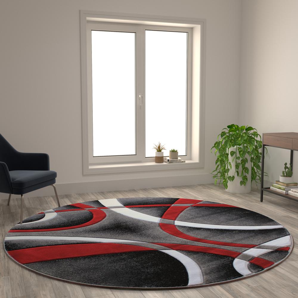 8' x 8' Red Round Abstract Area Rug - Olefin Rug. Picture 2