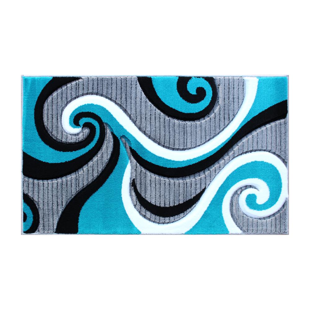 2' x 3' Turquoise Abstract Area Rug - Olefin Rug - Hallway, Entryway, or Bedroom. Picture 1