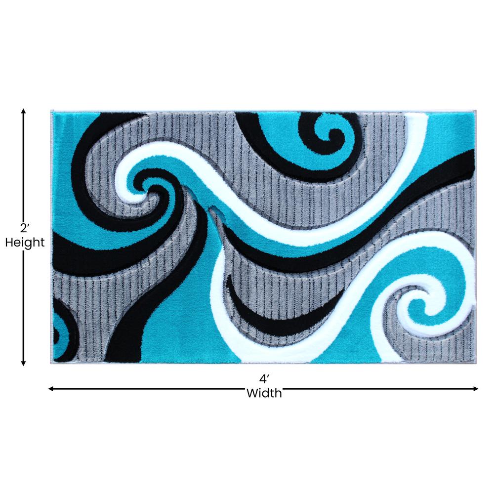 2' x 3' Turquoise Abstract Area Rug - Olefin Rug - Hallway, Entryway, or Bedroom. Picture 4