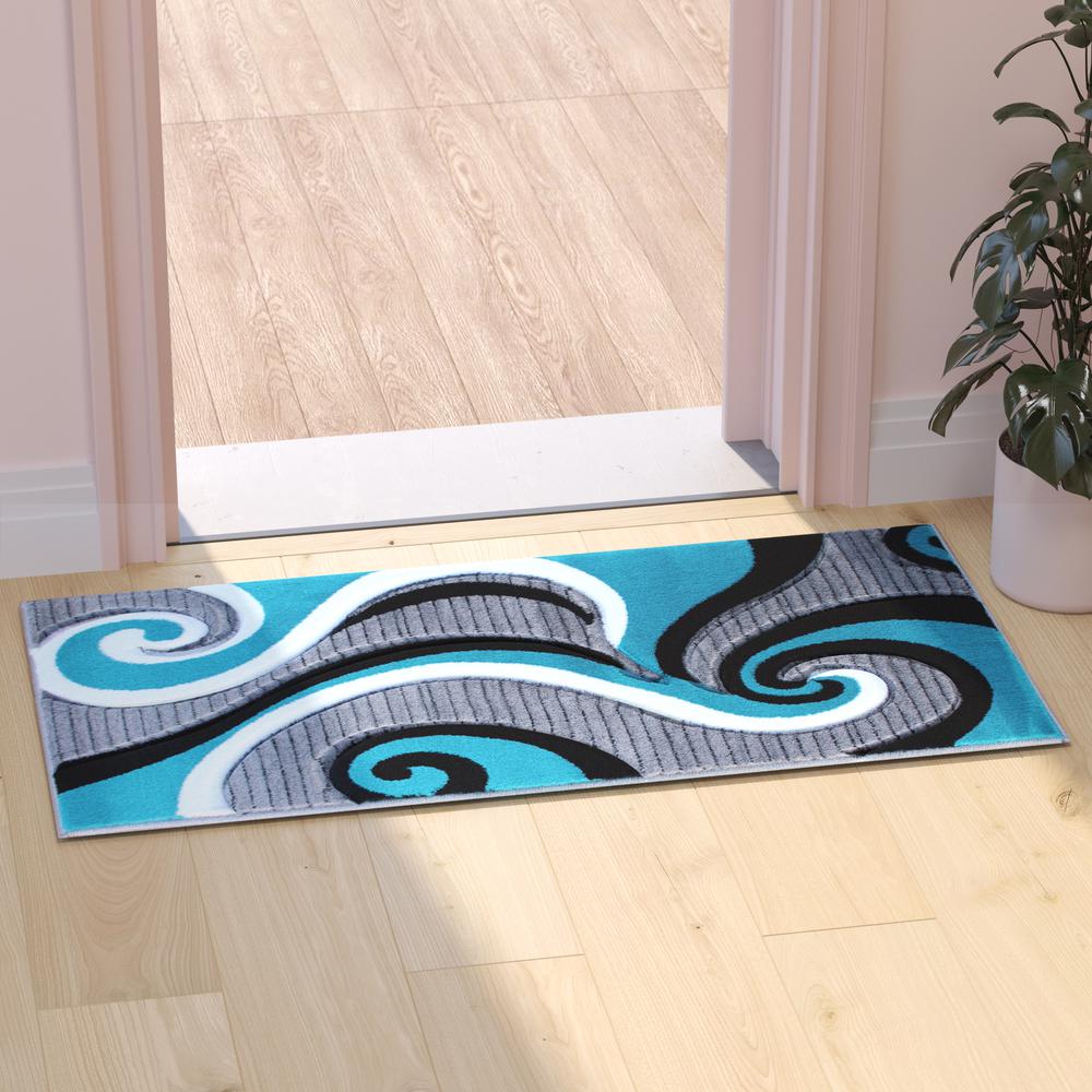 2' x 3' Turquoise Abstract Area Rug - Olefin Rug - Hallway, Entryway, or Bedroom. Picture 5