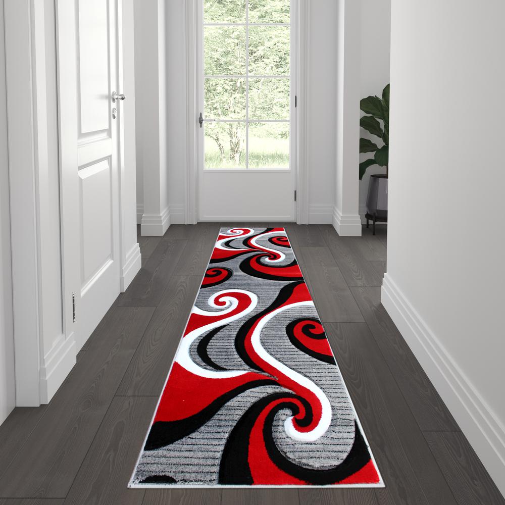 Athos Collection 2' x 7' Red Abstract Area Rug - Olefin Rug with Jute Backing - Hallway, Entryway, or Bedroom. Picture 2