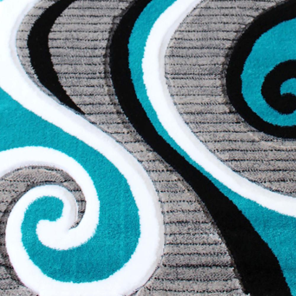 2' x 7' Turquoise Abstract Area Rug - Olefin Rug - Hallway, Entryway, or Bedroom. Picture 7