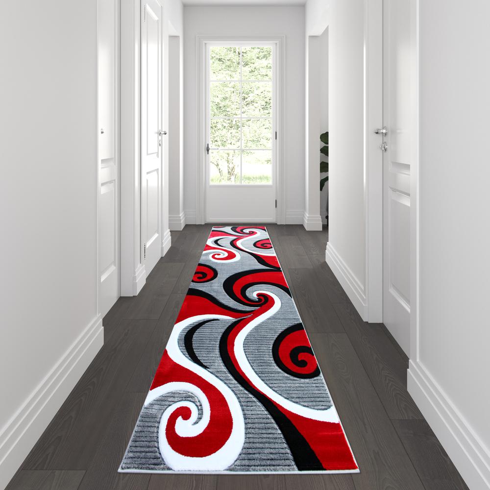 3' x 10' Red Abstract Area Rug - Olefin Rug - Hallway, Entryway, or Bedroom. Picture 2