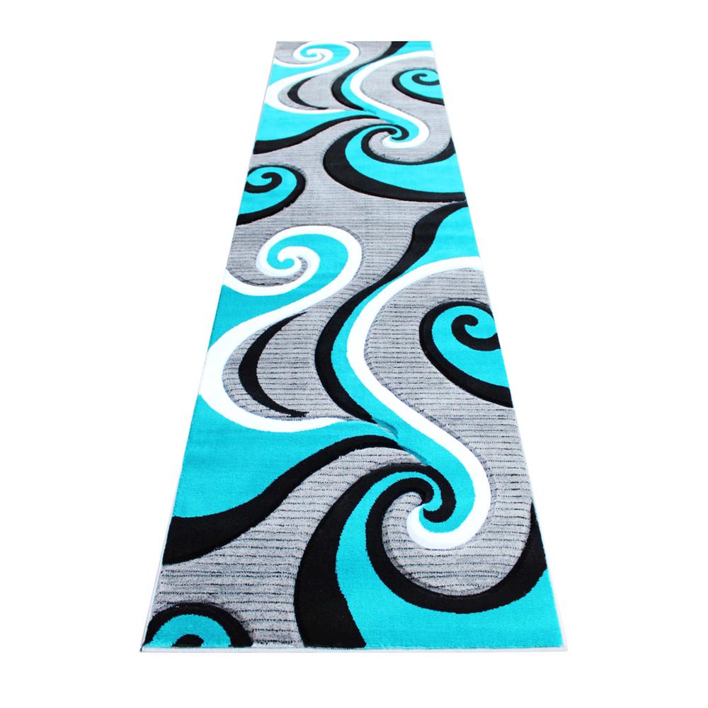 3' x 10' Turquoise Abstract Area Rug - Olefin Rug. Picture 1