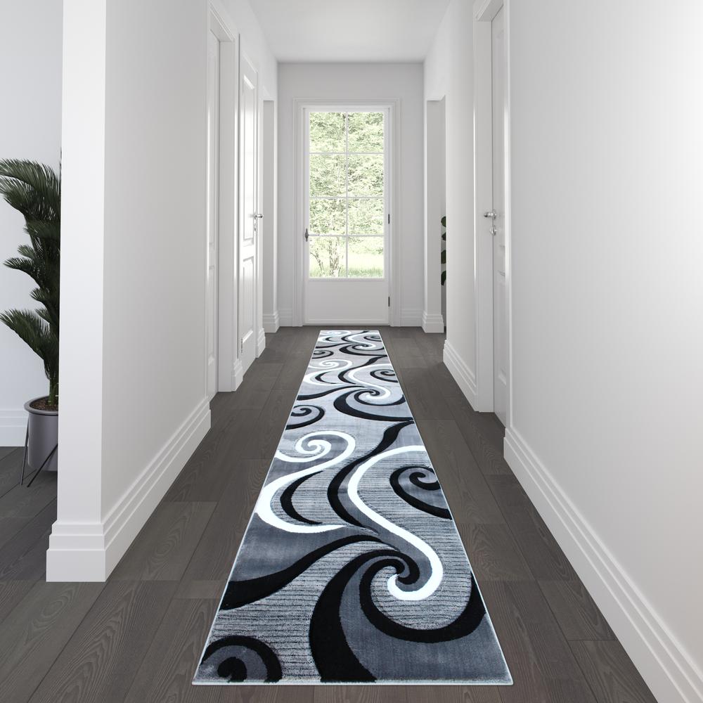 3' x 16' Gray Abstract Area Rug - Olefin Rug - Hallway, Entryway, or Bedroom. Picture 2