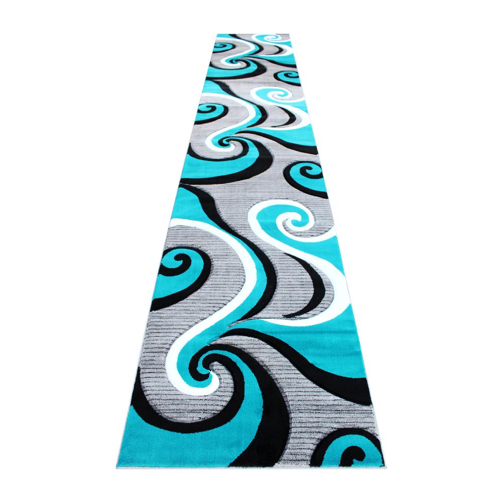 3' x 16' Turquoise Abstract Area Rug - Olefin Rug. Picture 1