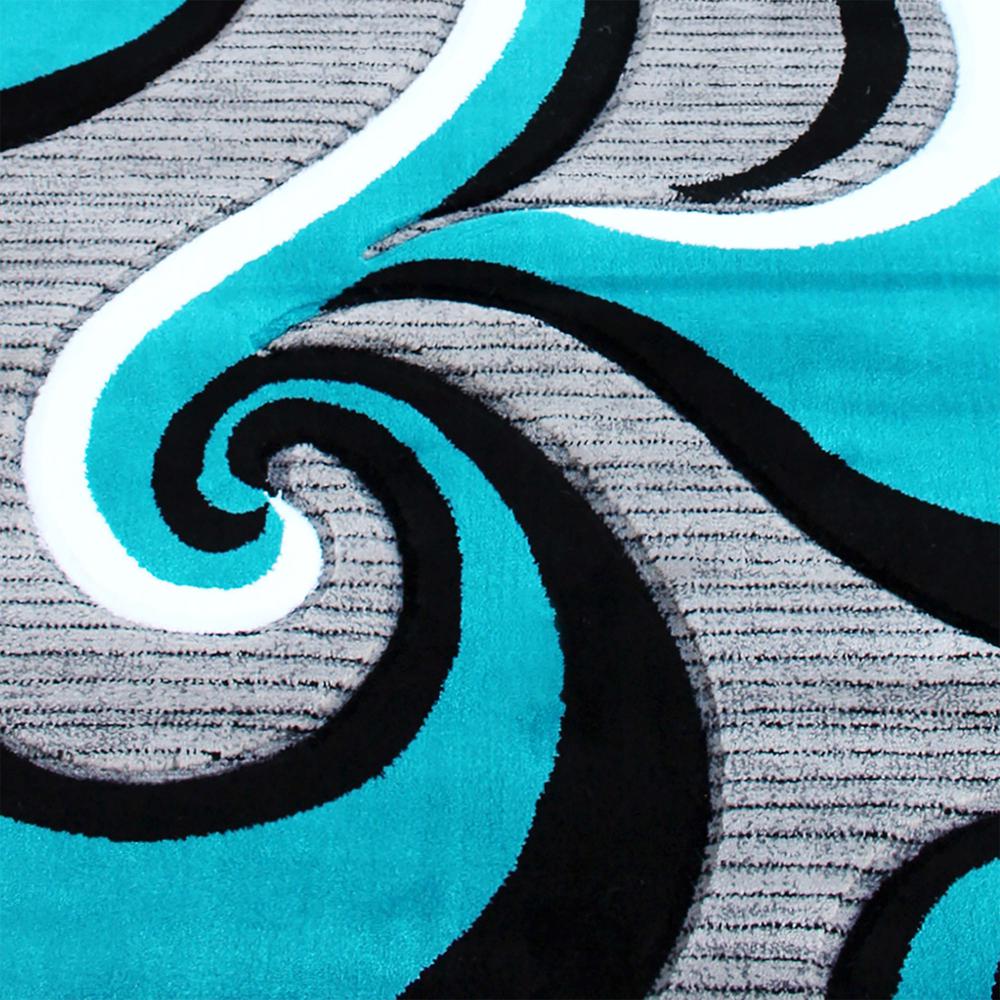 3' x 16' Turquoise Abstract Area Rug - Olefin Rug. Picture 6