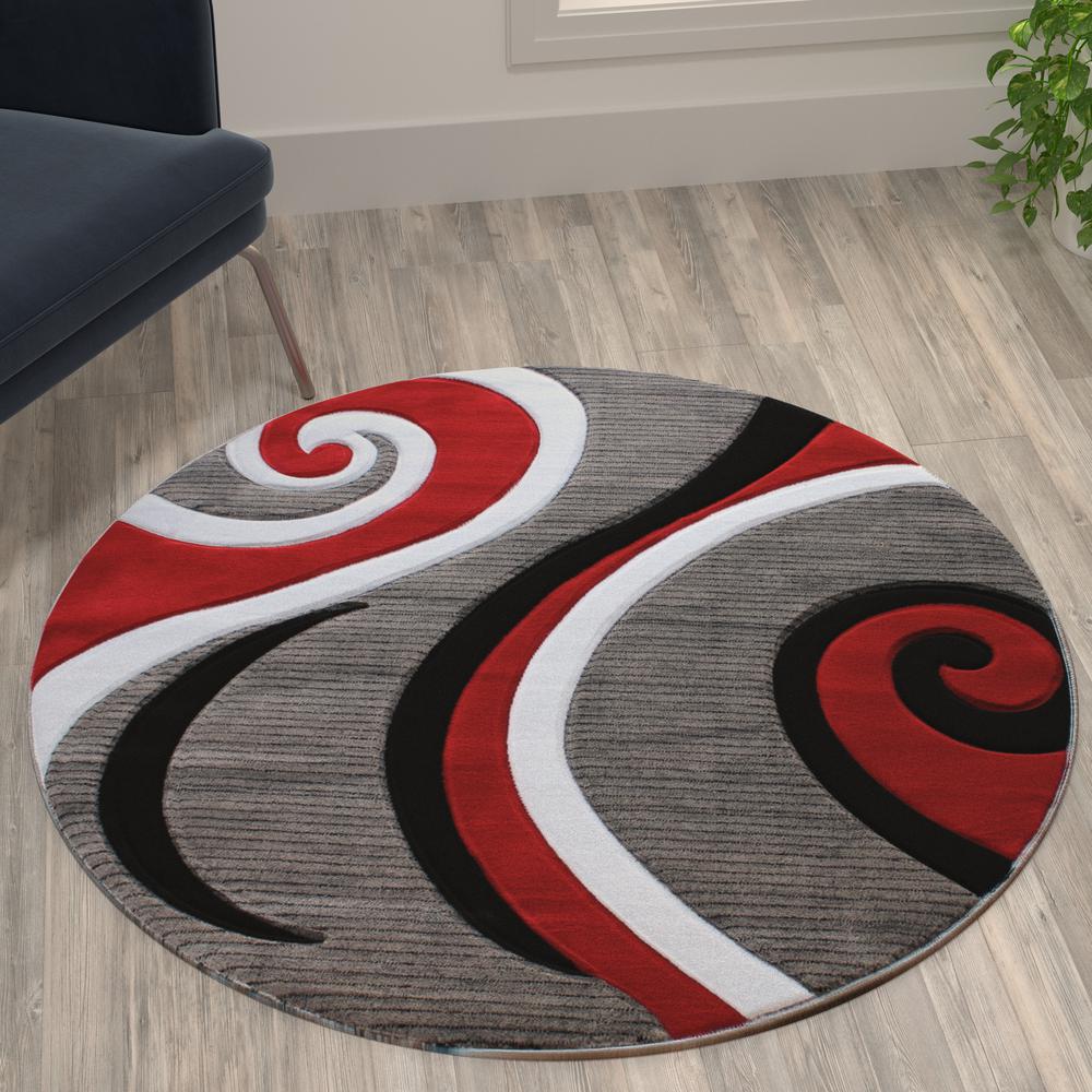4' x 4' Red Abstract Area Rug - Olefin Rug - Hallway, Entryway, or Bedroom. Picture 2