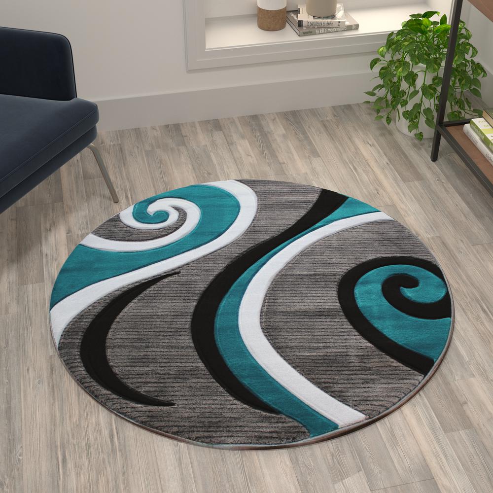 4' x 4' Turquoise Abstract Area Rug - Olefin Rug - Hallway, Entryway, or Bedroom. Picture 5