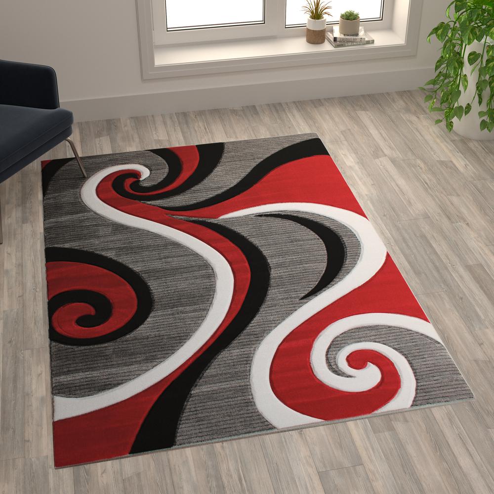 5' x 7' Red Abstract Area Rug - Olefin Rug - Hallway, Entryway, or Bedroom. Picture 2