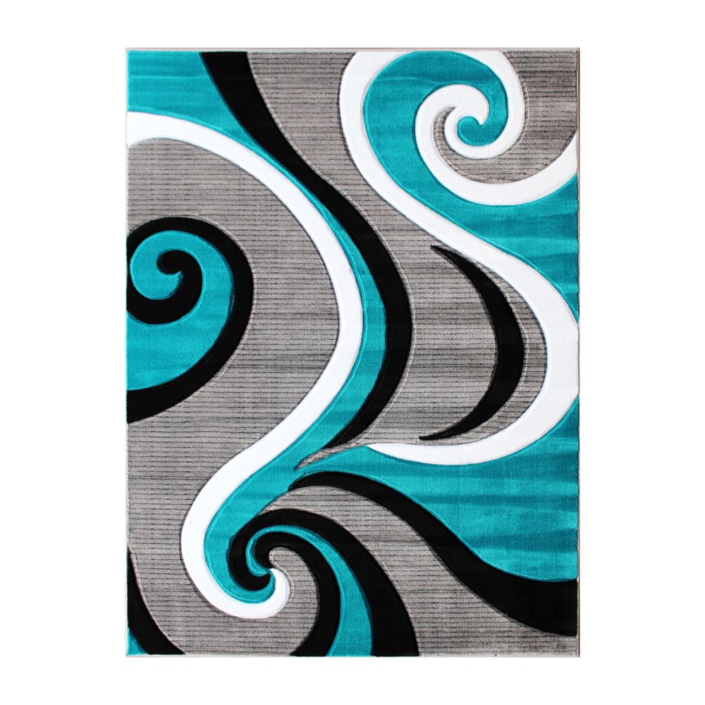Athos Collection 5' x 7' Turquoise Abstract Area Rug - Olefin Rug with Jute Backing - Hallway, Entryway, or Bedroom. The main picture.