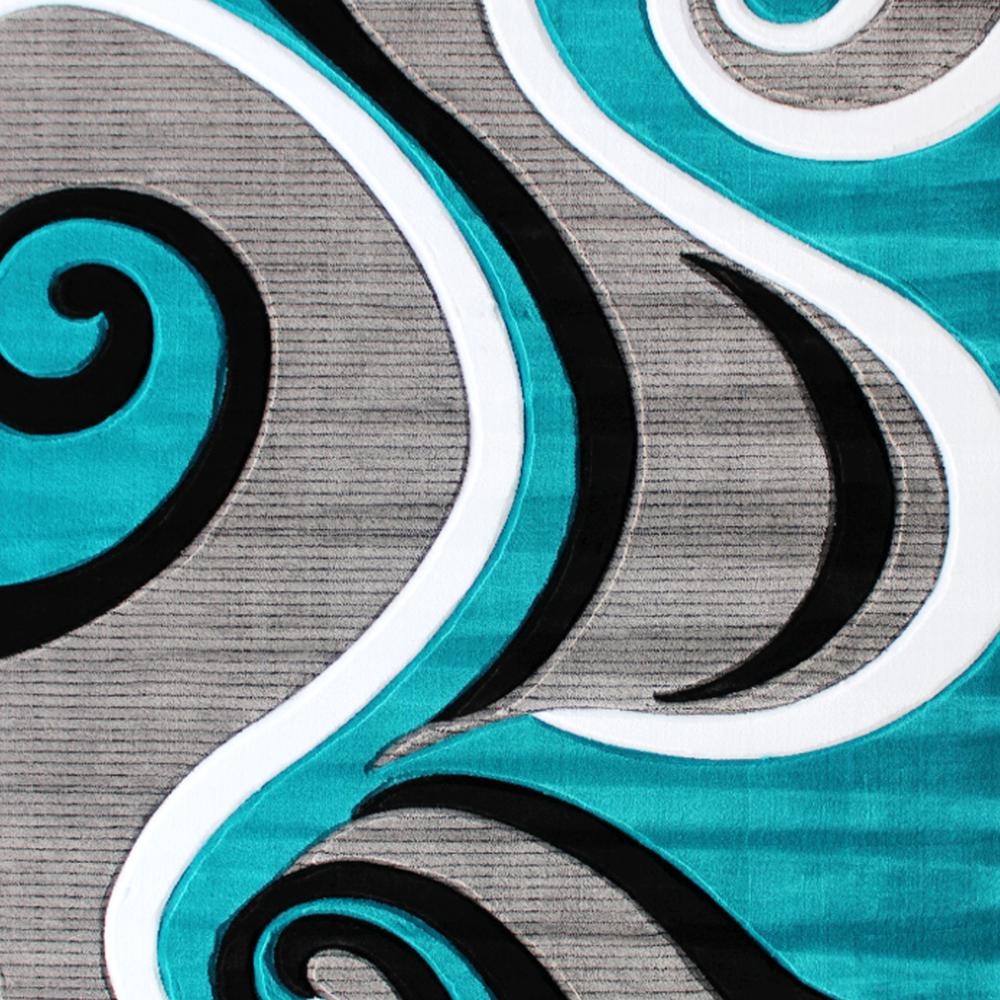 Athos Collection 5' x 7' Turquoise Abstract Area Rug - Olefin Rug with Jute Backing - Hallway, Entryway, or Bedroom. Picture 7