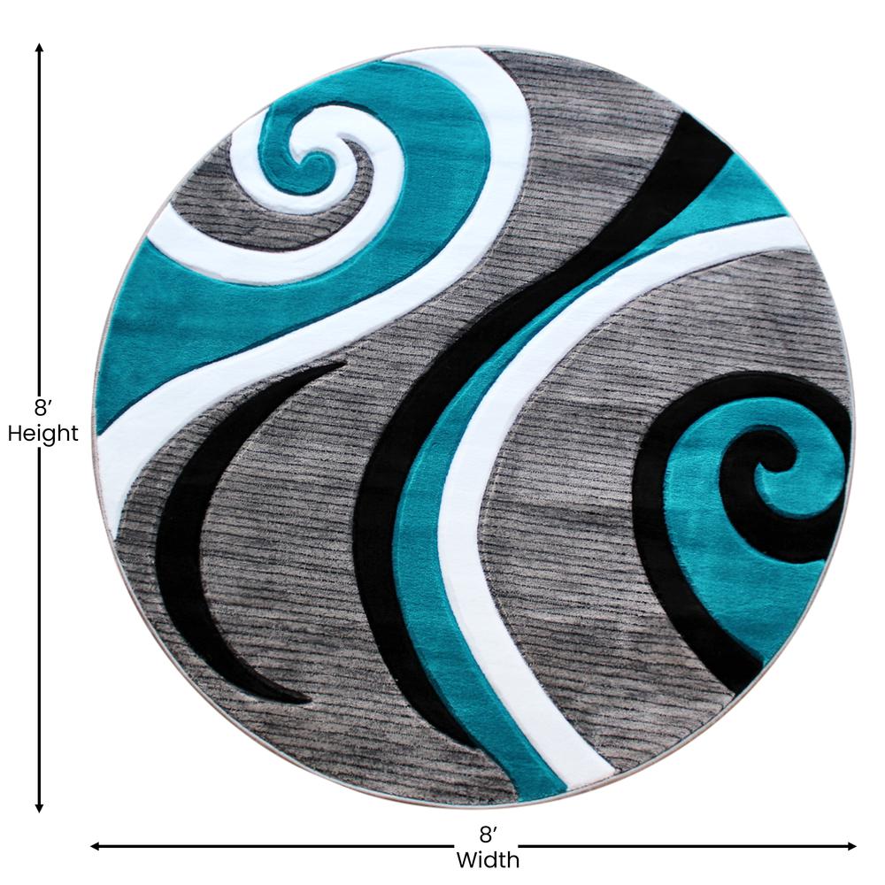 8' x 8' Turquoise Abstract Area Rug - Olefin Rug - Hallway, Entryway, or Bedroom. Picture 4