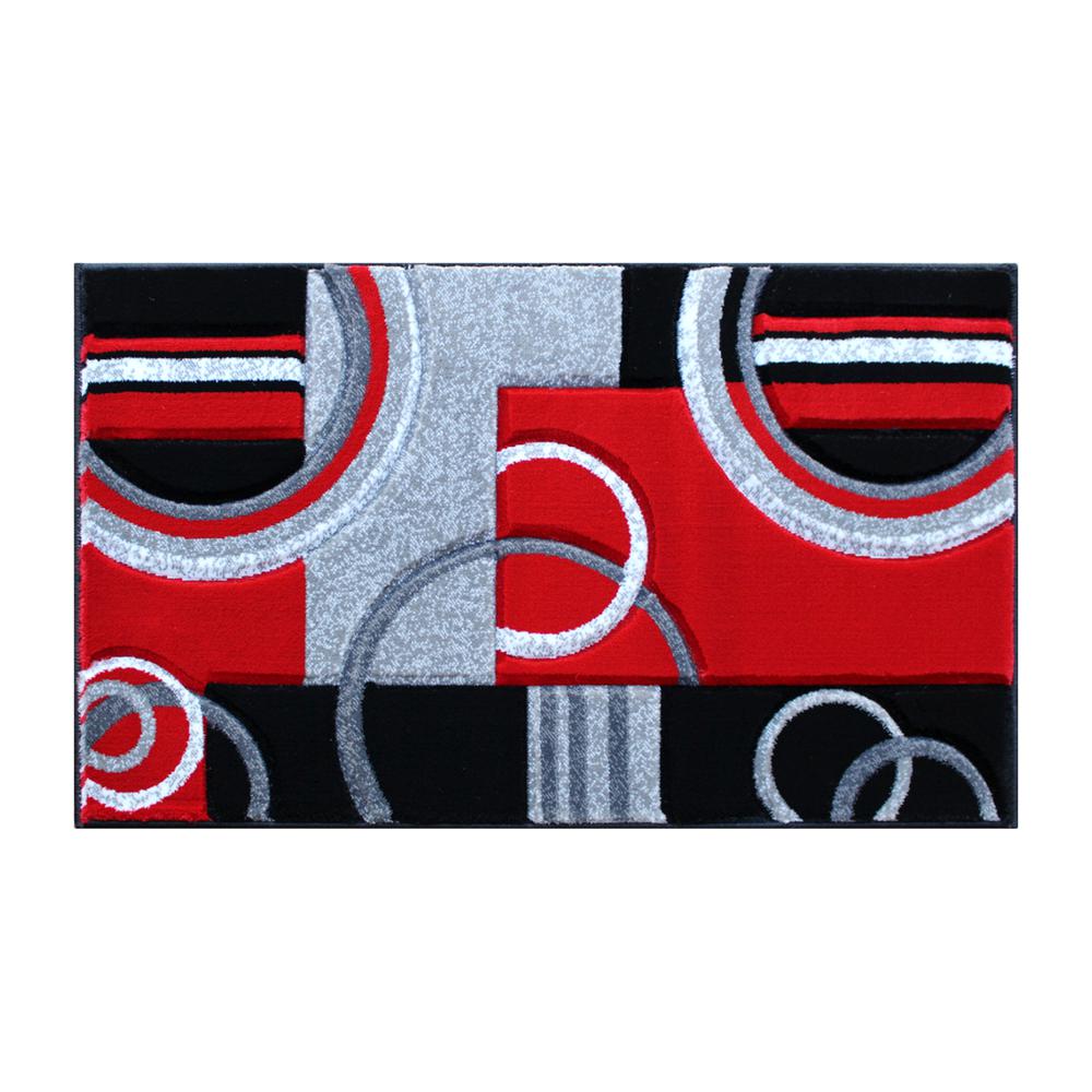 2' x 3' Red Geometric Abstract Area Rug - Olefin Rug. Picture 1