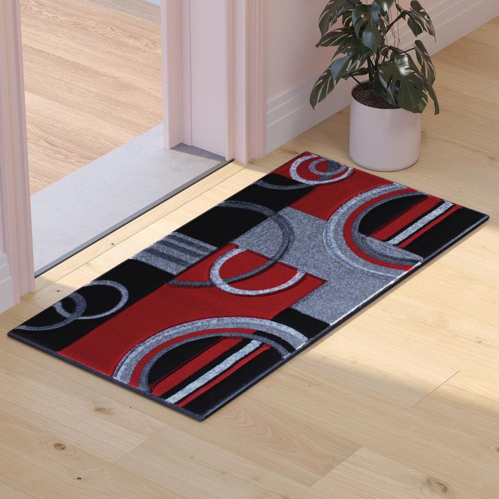2' x 3' Red Geometric Abstract Area Rug - Olefin Rug. Picture 2