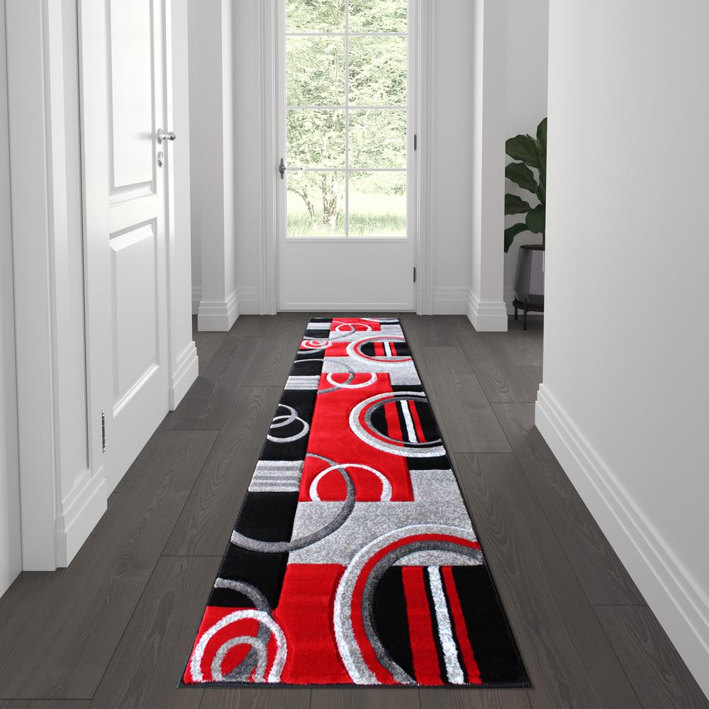 2' x 7' Red Geometric Abstract Area Rug - Olefin Rug. Picture 2