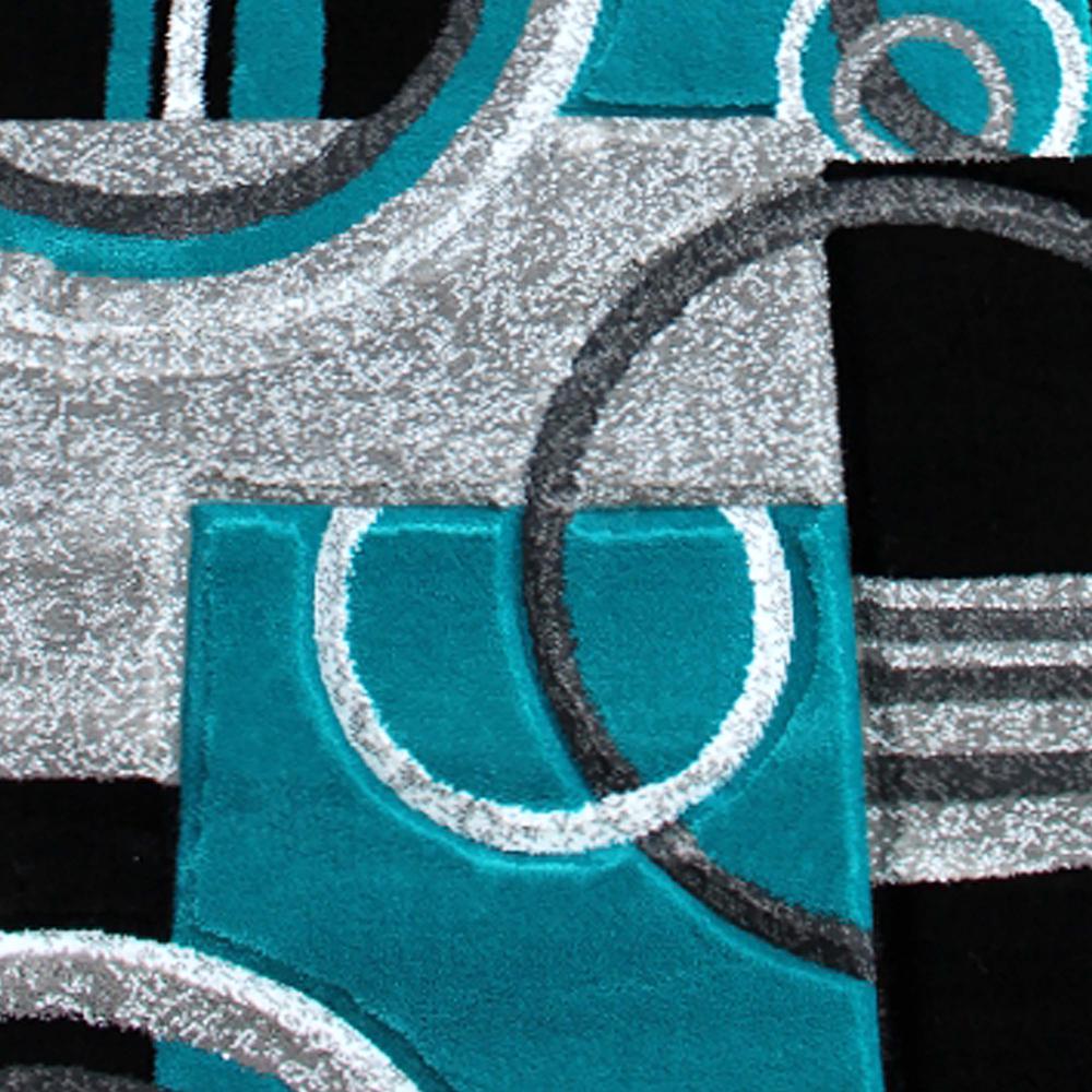 2' x 7' Turquoise Geometric Abstract Area Rug - Olefin Rug. Picture 7