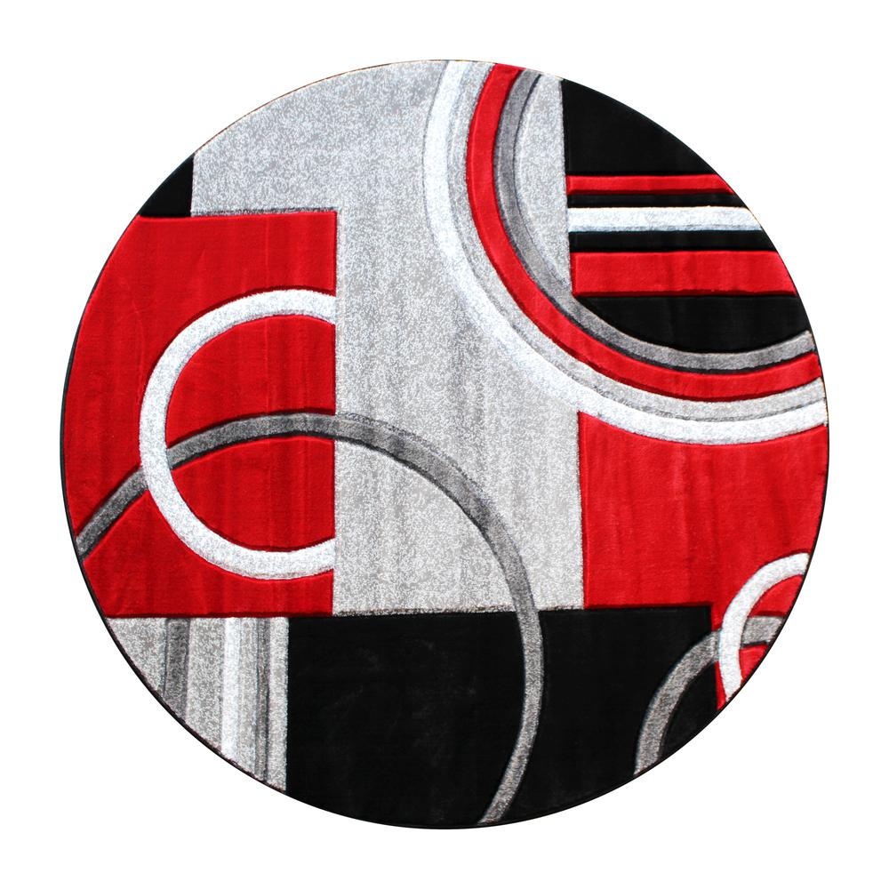 Round 8' x 8' Red Abstract Area Rug - Olefin Rug. Picture 1