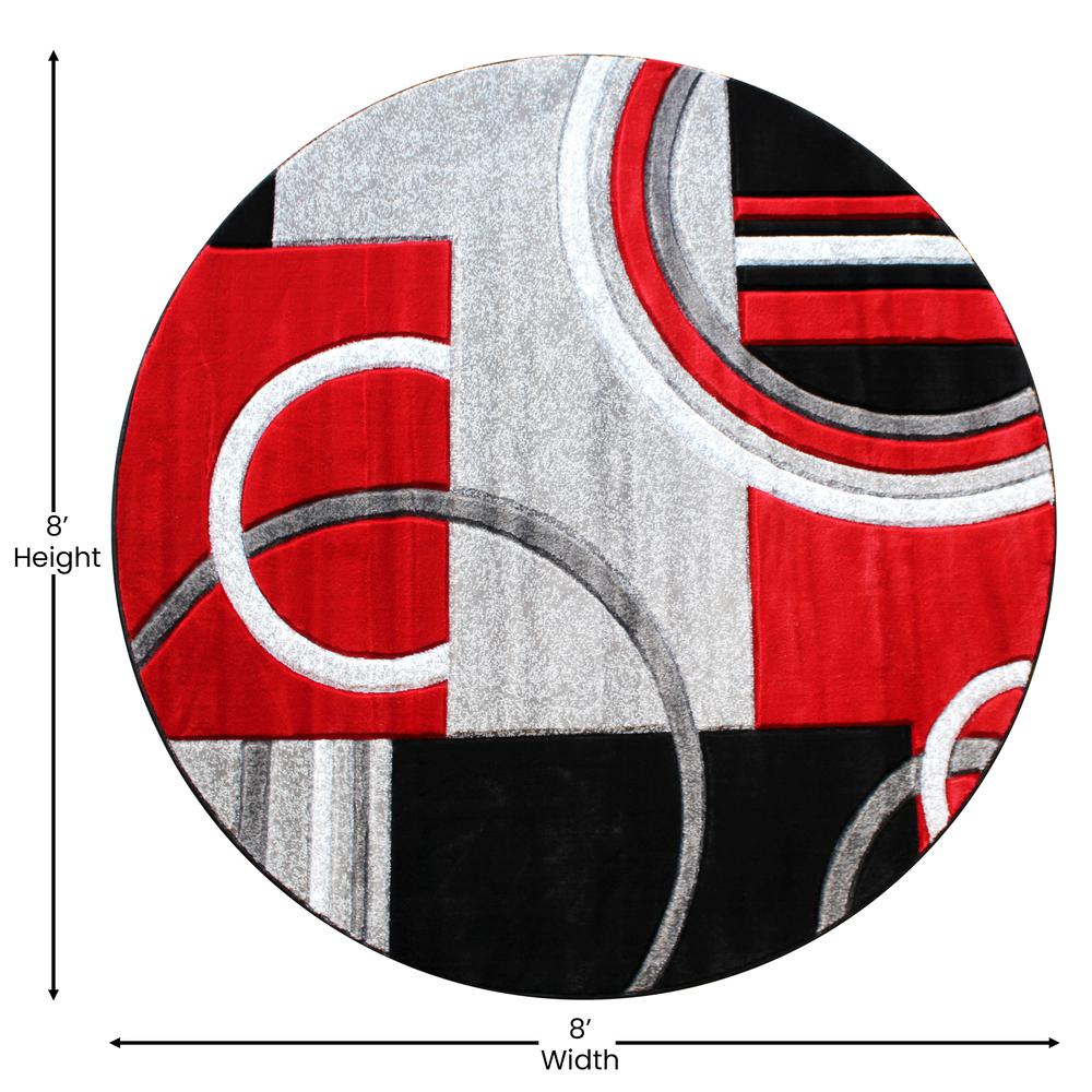 Round 8' x 8' Red Abstract Area Rug - Olefin Rug. Picture 4