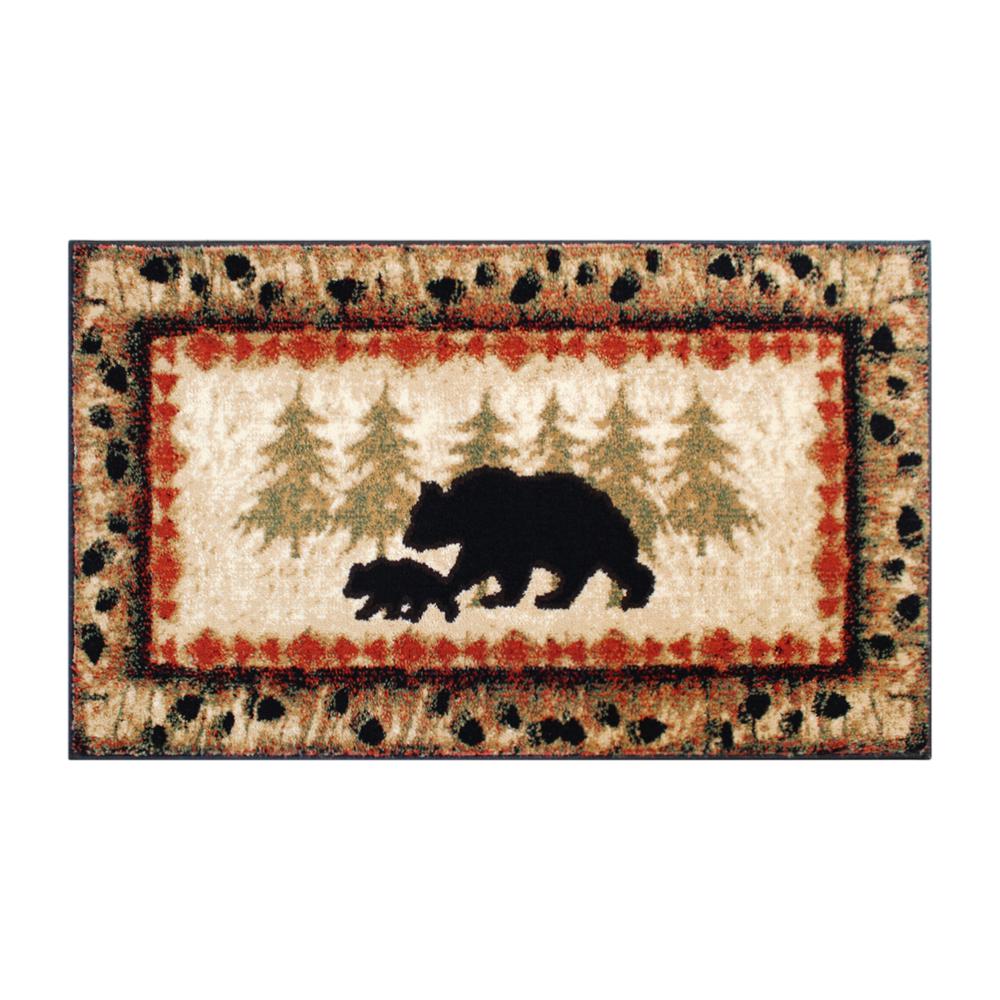 2' x 3' Rustic Lodge Wandering Black Bear and Cub Area Rug with Jute Backing. Picture 1