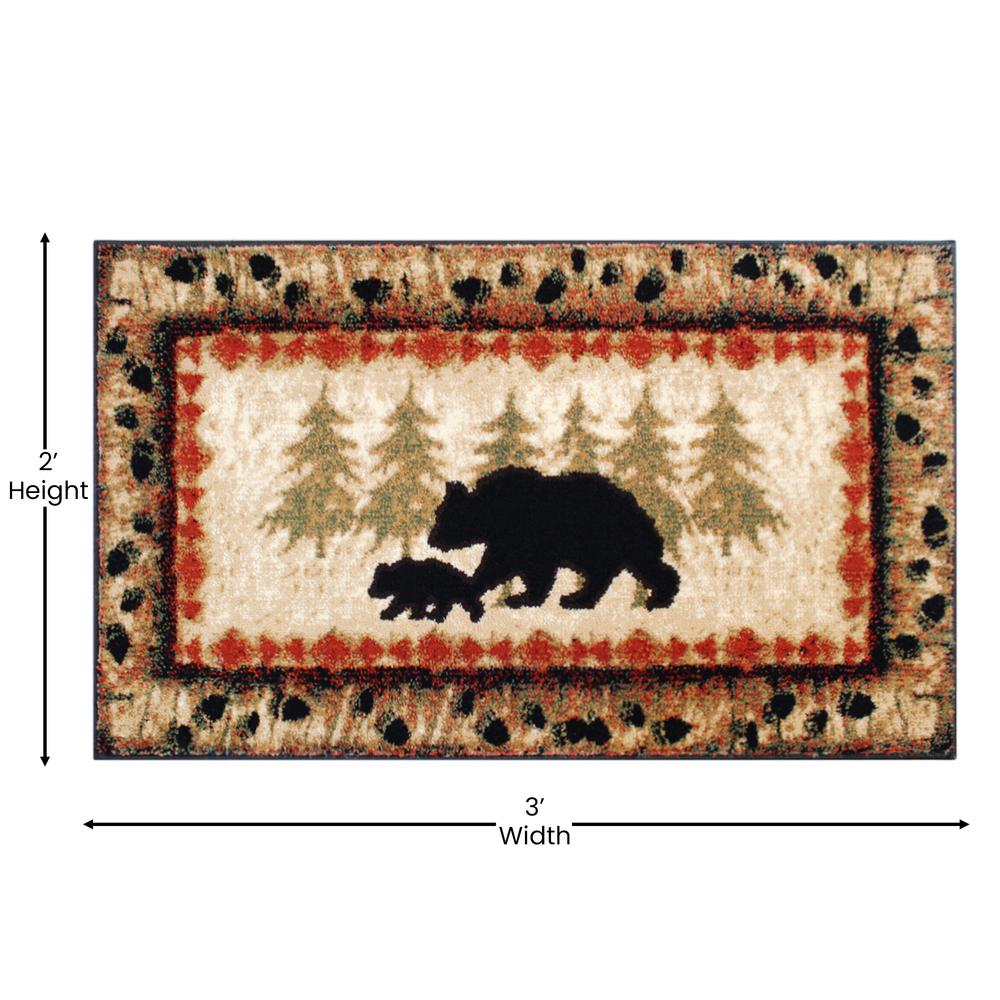 2' x 3' Rustic Lodge Wandering Black Bear and Cub Area Rug with Jute Backing. Picture 4