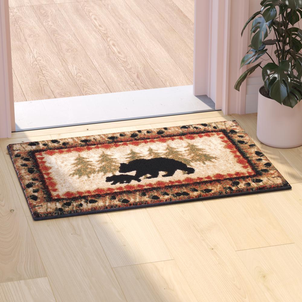 2' x 3' Rustic Lodge Wandering Black Bear and Cub Area Rug with Jute Backing. Picture 2