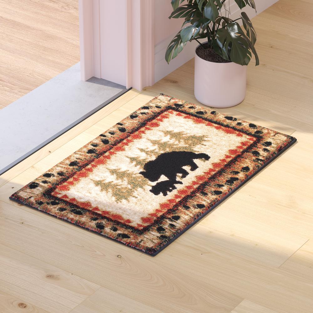 2' x 3' Rustic Lodge Wandering Black Bear and Cub Area Rug with Jute Backing. Picture 5